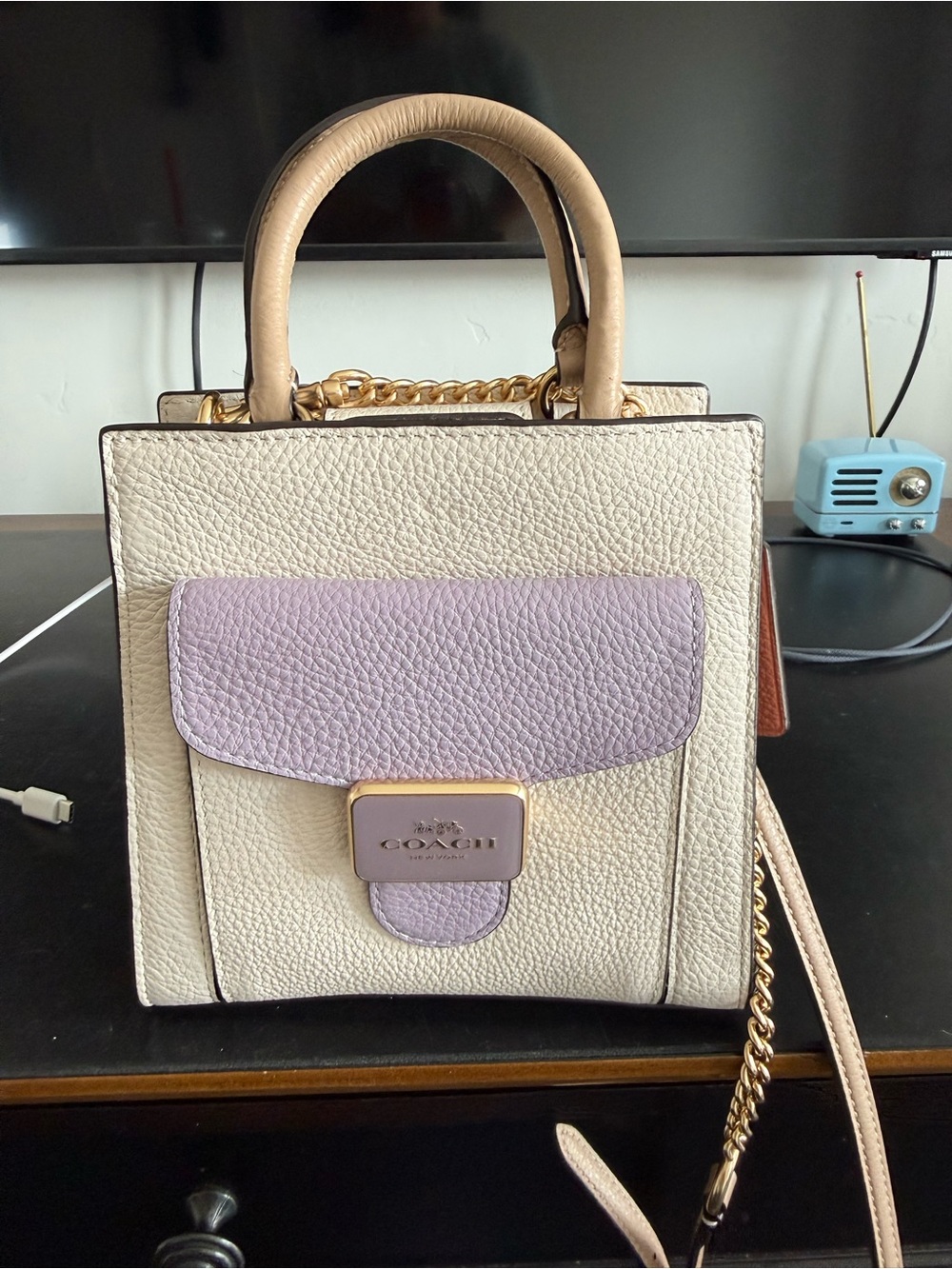 Coach Pebbled Leather Mini Satchel in Cream & Lavender and Zip Card Case